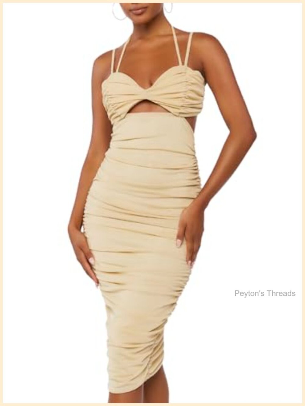 Forever 21 Ruched Mesh Midi Dress Sweetheart Halter Bodycon Sleeveless